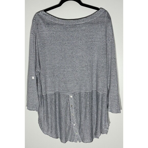 Adrienne Vittadini Top 1X Linen Striped Tunic Nautical Coastal Beach Lagenlook - Picture 6 of 12
